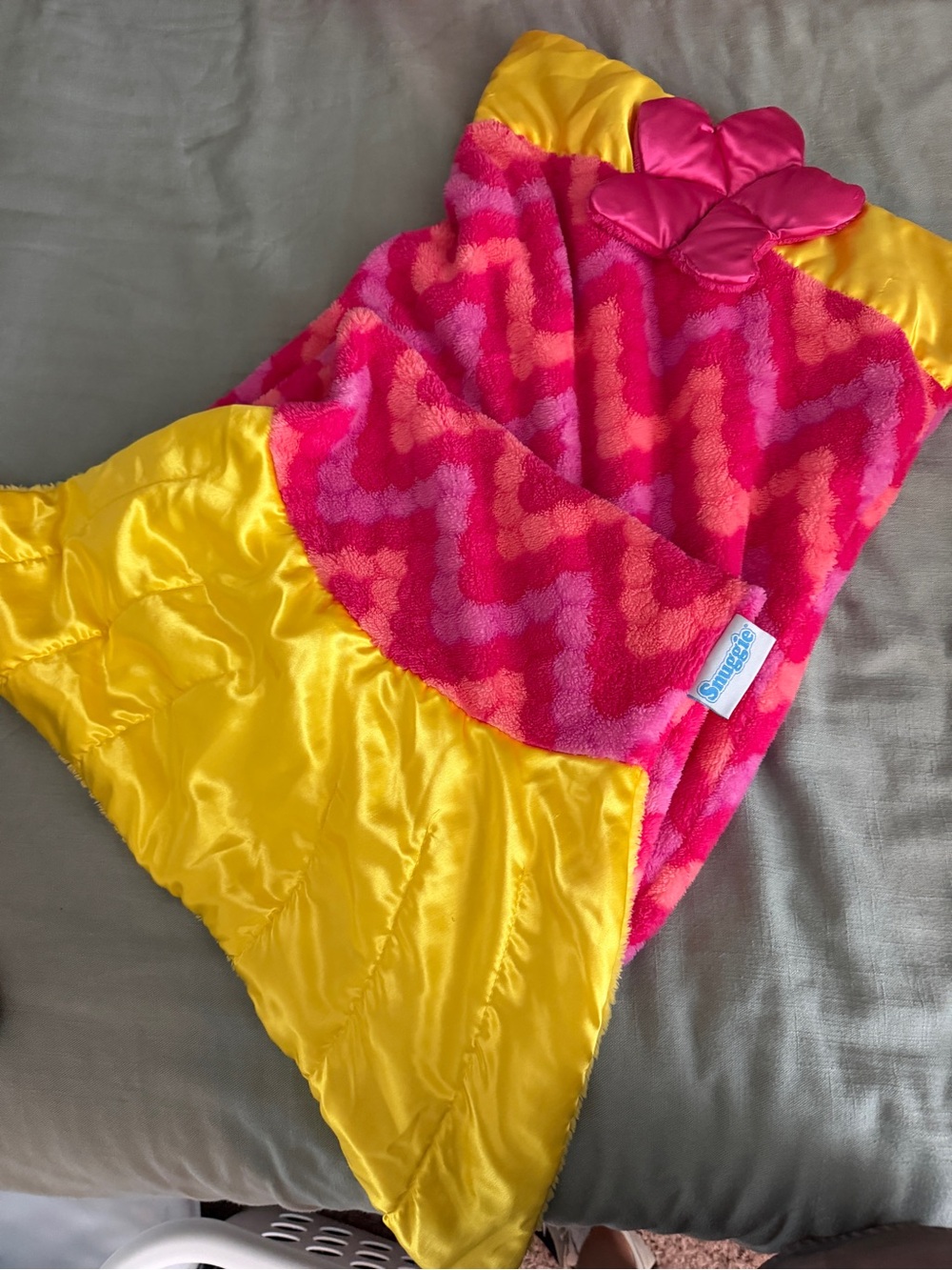 Mermaid Snuggie Bright Pink & Yellow Plush Sleeved Blanket with Satin Trim
